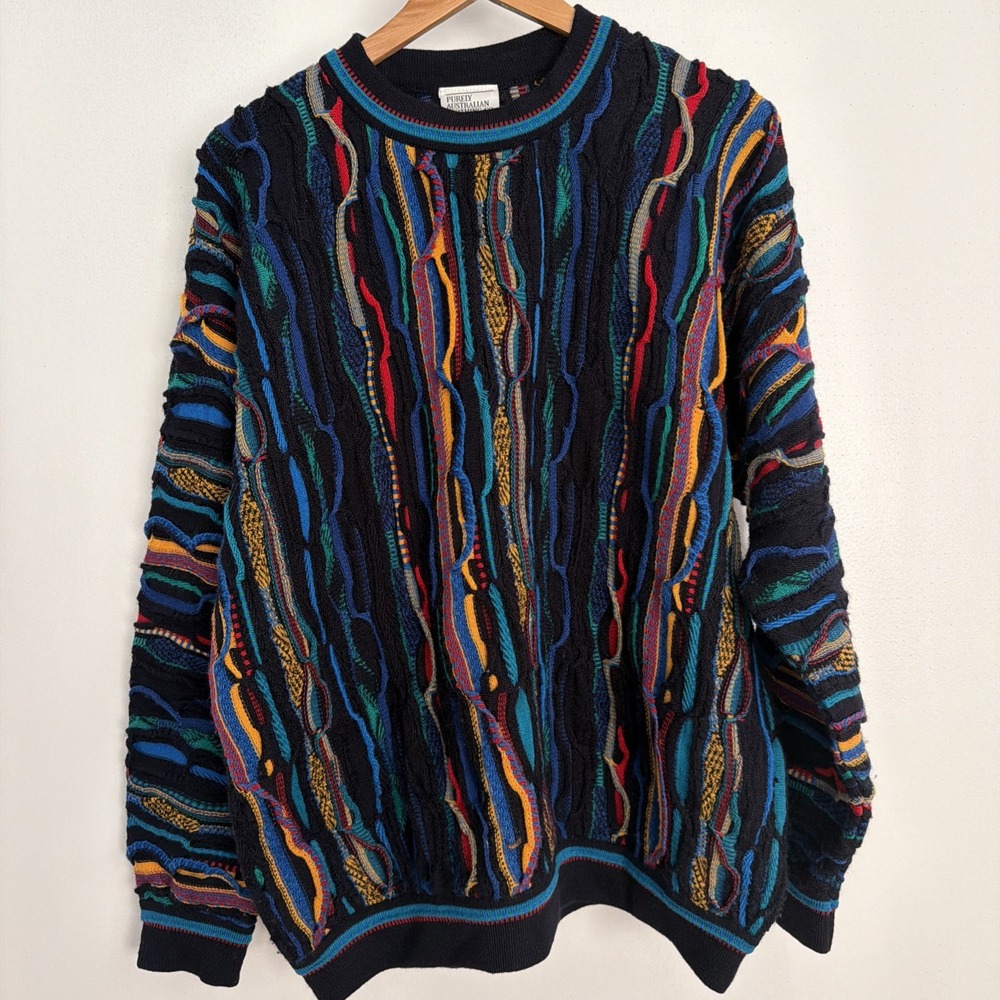 Purely Australian Vintage 90s 3D Knit Sweater Multicolor Wool XL
